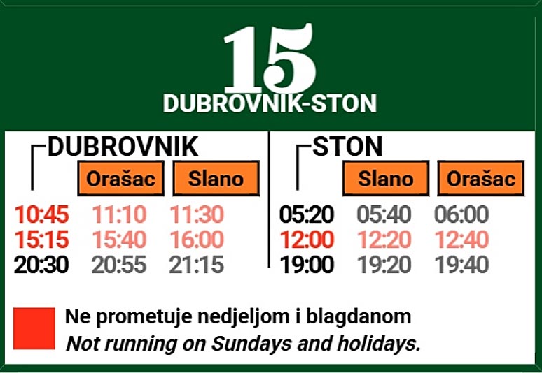 Latest timetables Dubrovnik - Ston