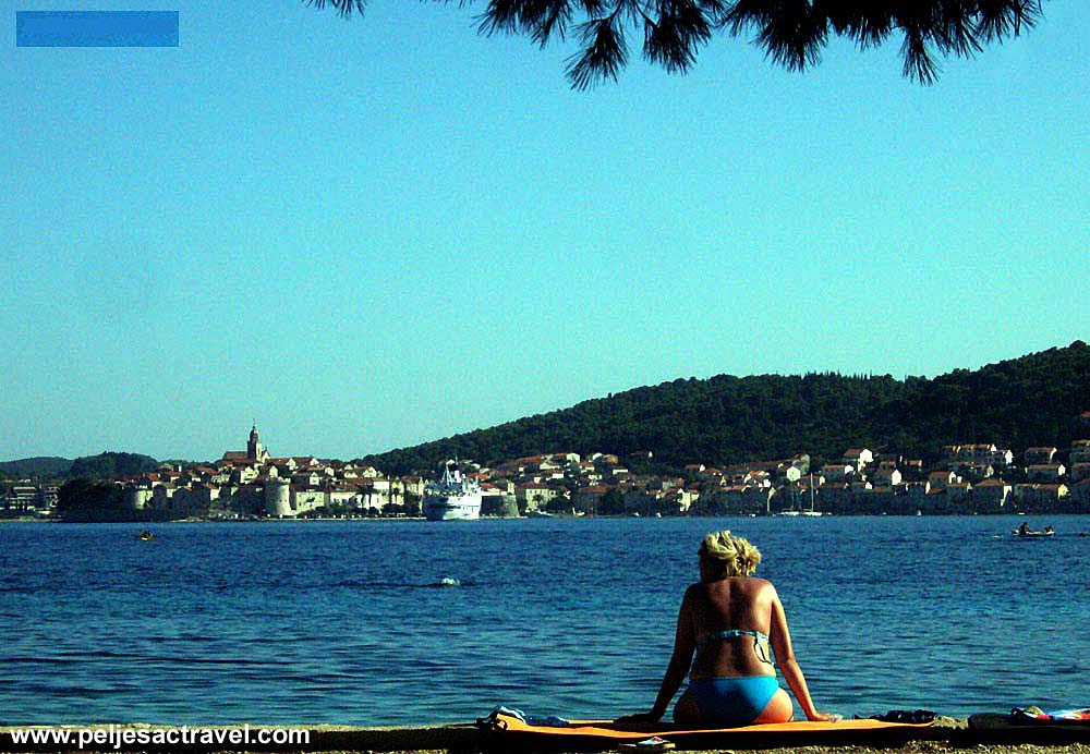 Views from Perna Beach in Orebic to Korcula Old Town