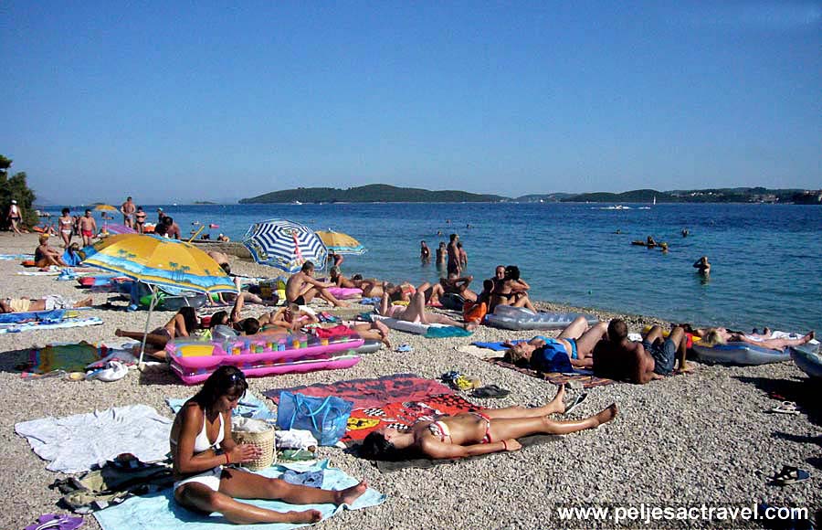 Perna Beach in Orebic on a busy July afternoon